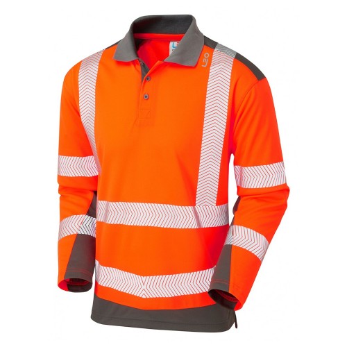 Leo Workwear Wringcliff Class 2 Hi-Vis Orange Long-Sleeve Polo Shirt Leo Workwear Wringcliff Class 2 Hi-Vis Orange Long-Sleeve Polo Shirt